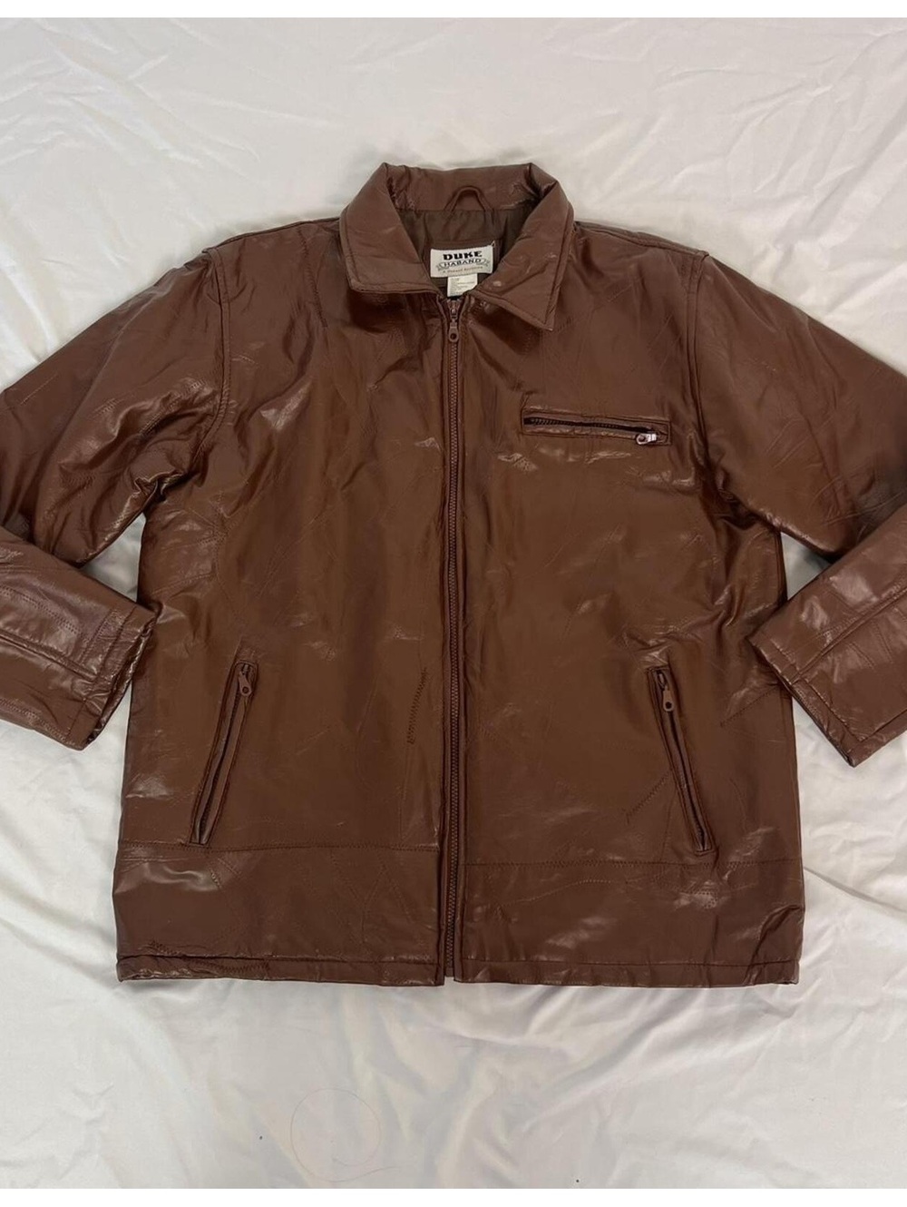 Vintage Duke Haband Chocolate Brown patchwork  leather jacket. Size L.